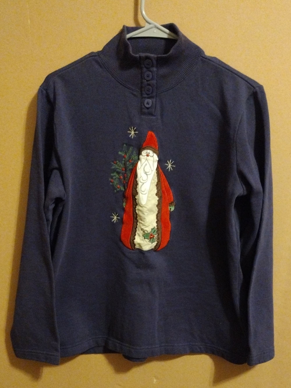 Blair Navy Pullover with Red Santa Appliqué